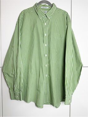 L.L.Bean Men's Green Gingham Wrinkle-Resistant Button Front Shirt XL Old Money